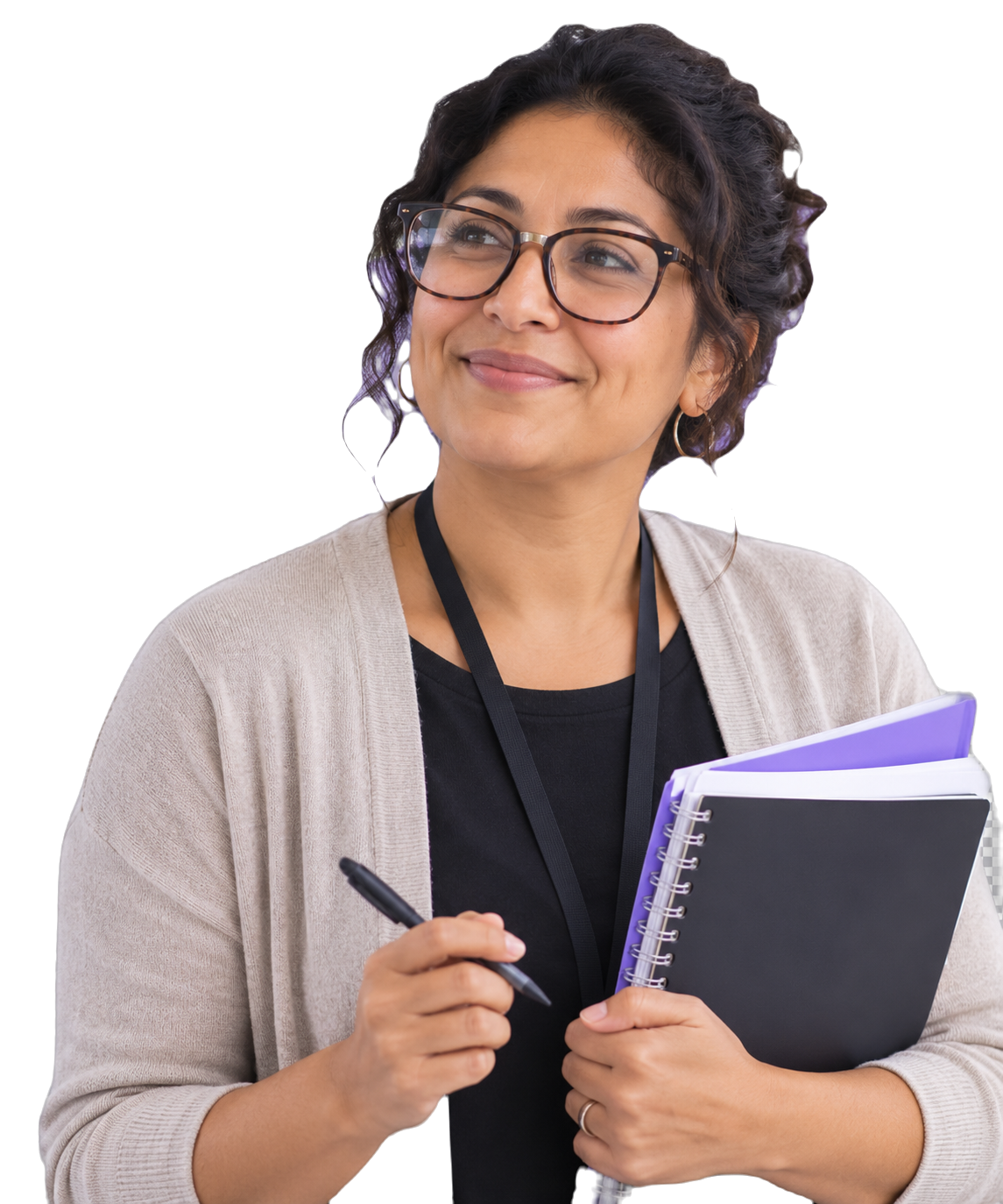 A teacher holding lesson notes.